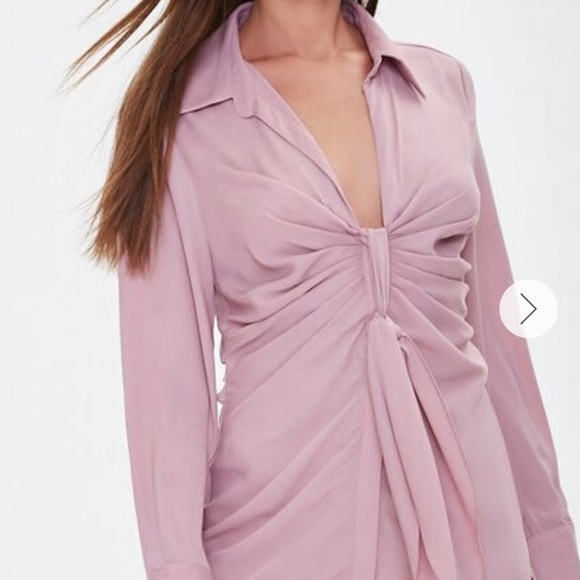 Mauve Pink Tie Front Collar Dress Dusty Rose Small - Picture 7 of 8